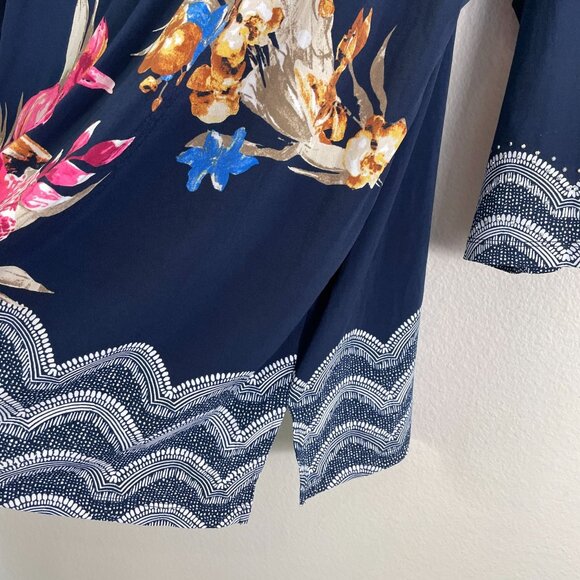 JM Collection Woman Plus 3X Floral Navy Tunic Top Embellished Neckline Shirt - Picture 11 of 12